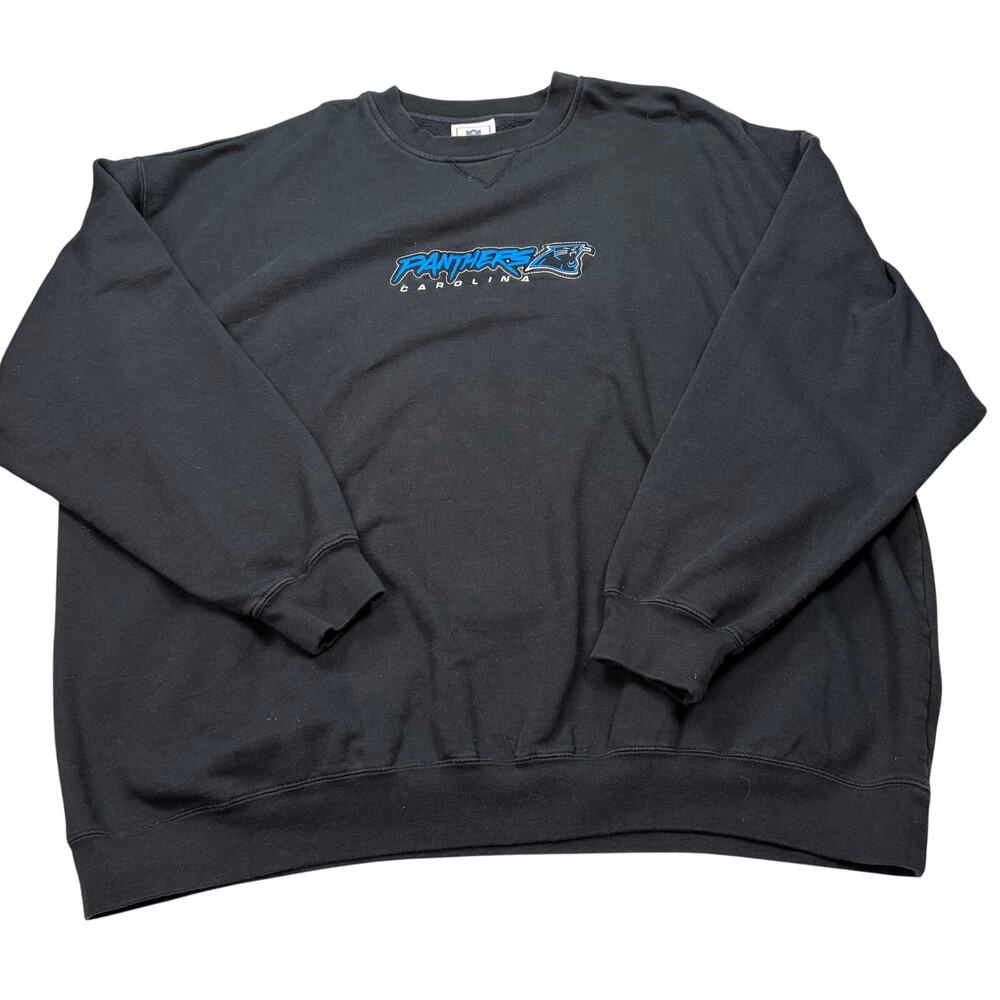 VTG NFL Carolina Panthers black sweatshirt, embroidered patch logo. Size 3XL